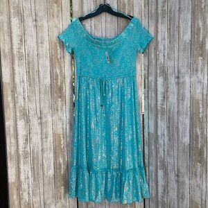 MICHAEL Michael Kors Womens Petites Foiled Smocked Midi Dress. 👗